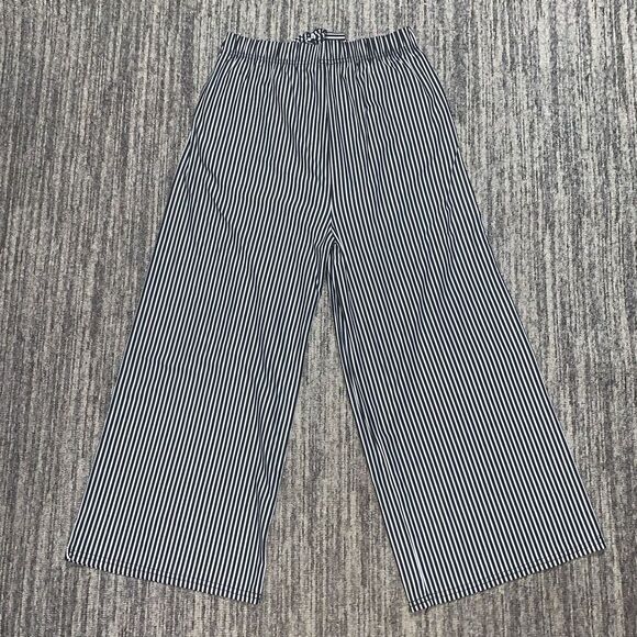 Mei ing Womens Size Small Tie High Waist Cropped‎ Pants Black White Stripe - Picture 7 of 7